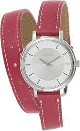 Casio, Women’s Watch Analog, Silver Dial Double Loop Pink Leather Band, LTP-E143DBL-4A1